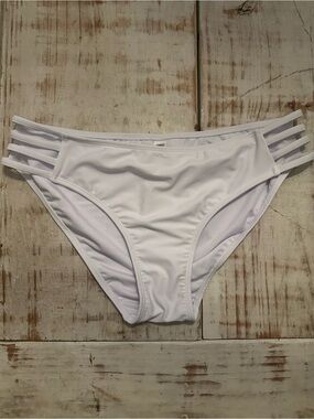 White Women’s Swim Bikini Bottom with Triple Side Straps